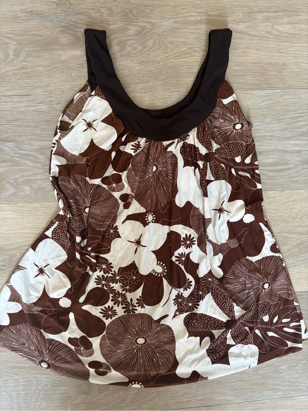 Empire Brown Cream Floral Babydoll Tunic Top Size M